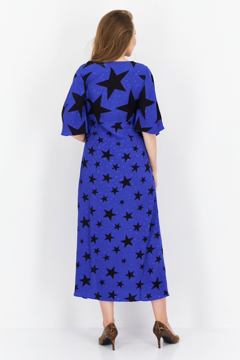 Women Allover Print Maxi Dress, Blue