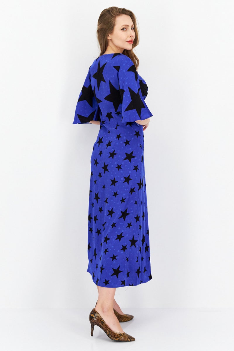 Women Allover Print Maxi Dress, Blue
