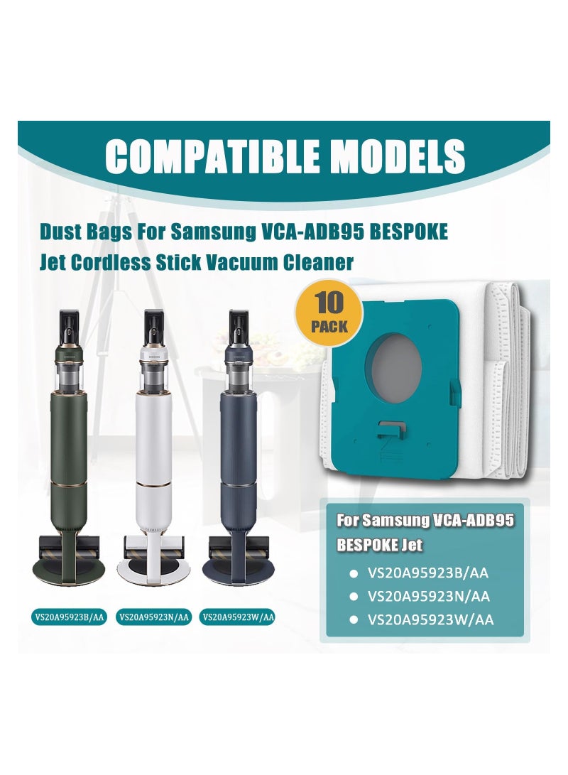 10 Pack for VCA-ADB95 Dust Bags Compatible with for Samsung Bespoke Jet Cordless Stick Vacuum Cleaner Large Capacity Automatic Dust Collection Bags Accessory Disposable Replacement Bags