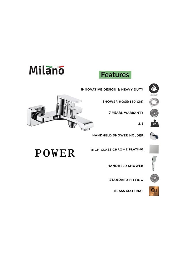 Milano Power Bath Mixer With Shower Set Silver 40x60cm