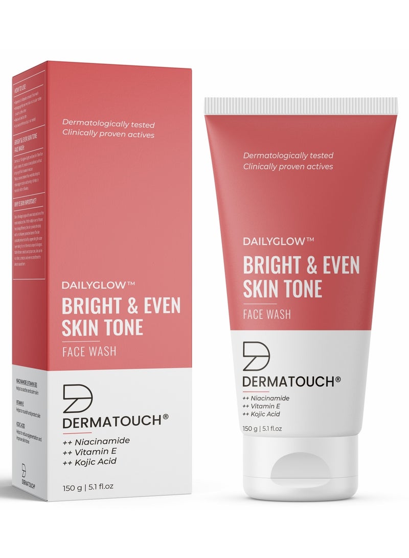 DERMATOUCH Bright & Even Tone Face Wash with Niacinamide, Vitamin E and Kojic Acid | Daily Gentle Face Cleanser For Tan, Pigmentation, Uneven Tone - 150G