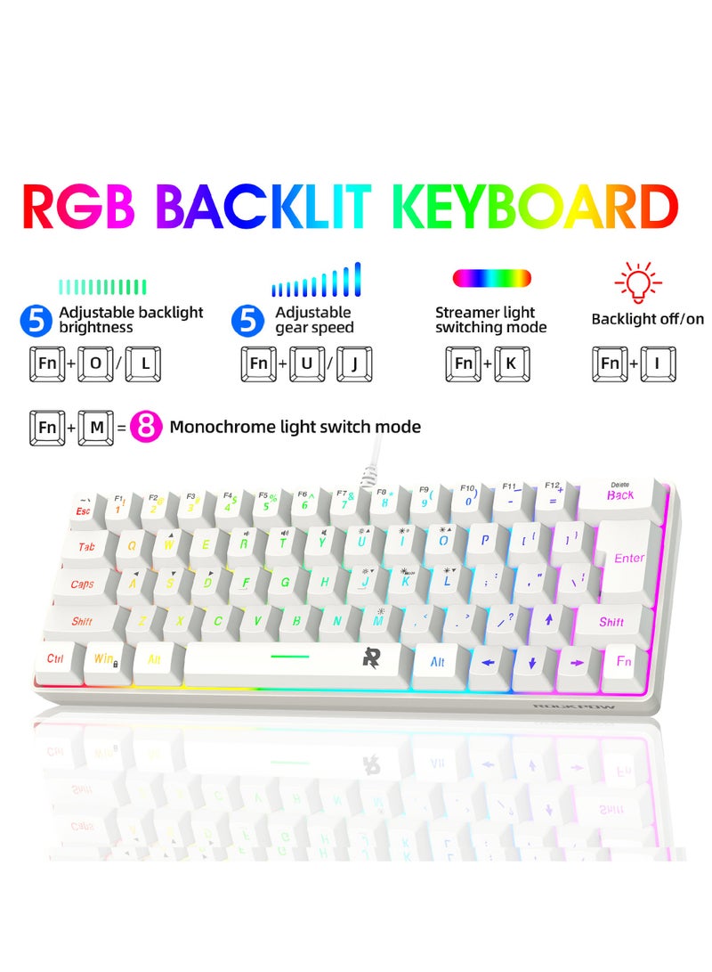 60% Wired Gaming Keyboard, RGB Backlit Ultra-Compact Mini Keyboard, Waterproof Small Compact 63 Keys Keyboard for PC/Mac Gamer, Typist, Travel, Easy to Carry on Business Trip