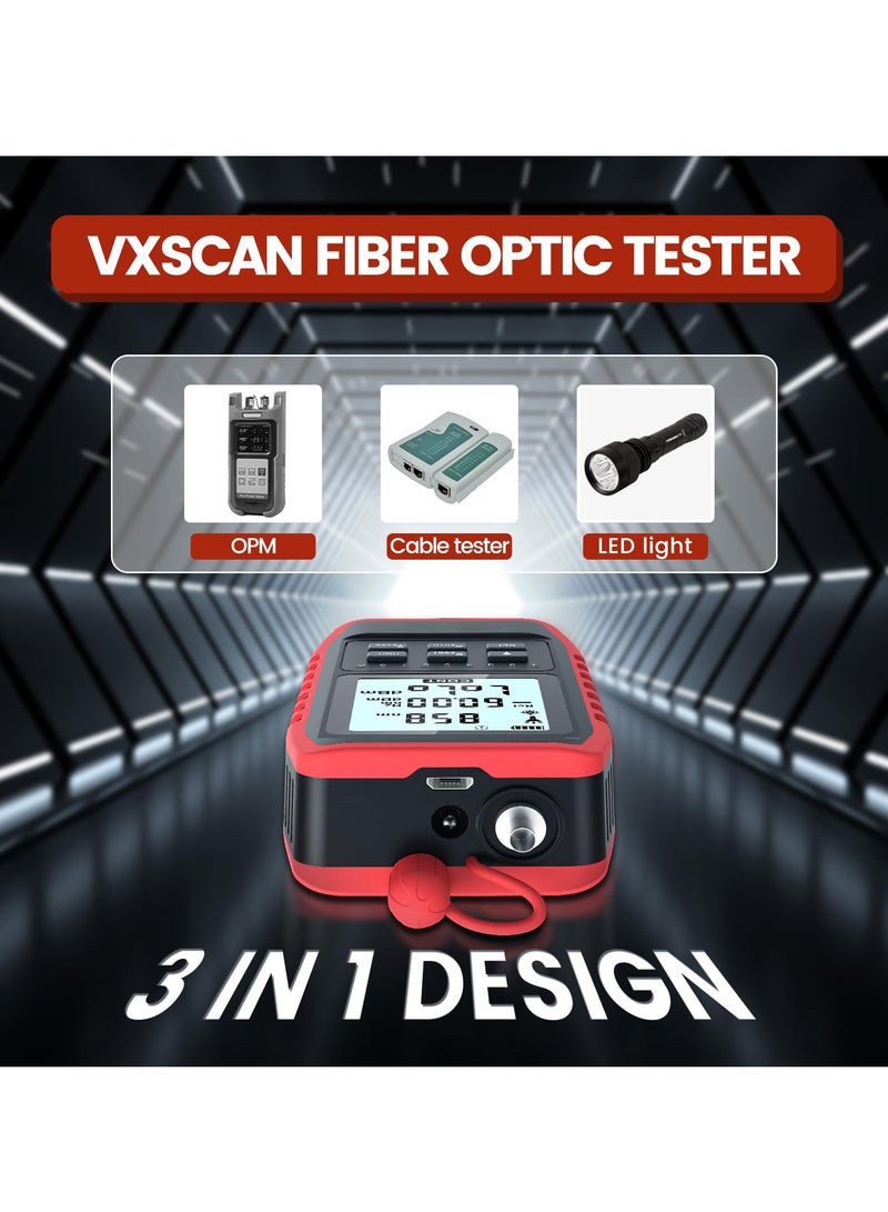 Portable Fiber Optic Tester with Power Meter, Universal FC/SC/ST and RJ45 Interface, LED Light, USB Rechargeable, Ideal for Network and Fiber Cable Testing