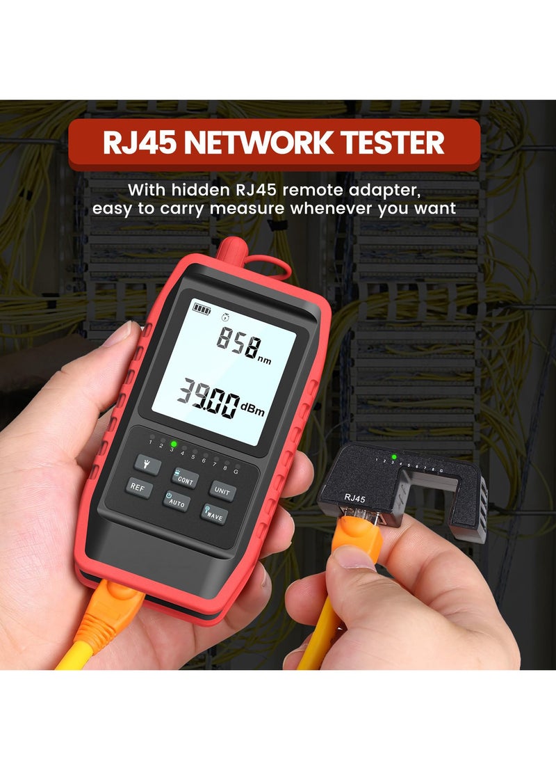 Portable Fiber Optic Tester with Power Meter, Universal FC/SC/ST and RJ45 Interface, LED Light, USB Rechargeable, Ideal for Network and Fiber Cable Testing