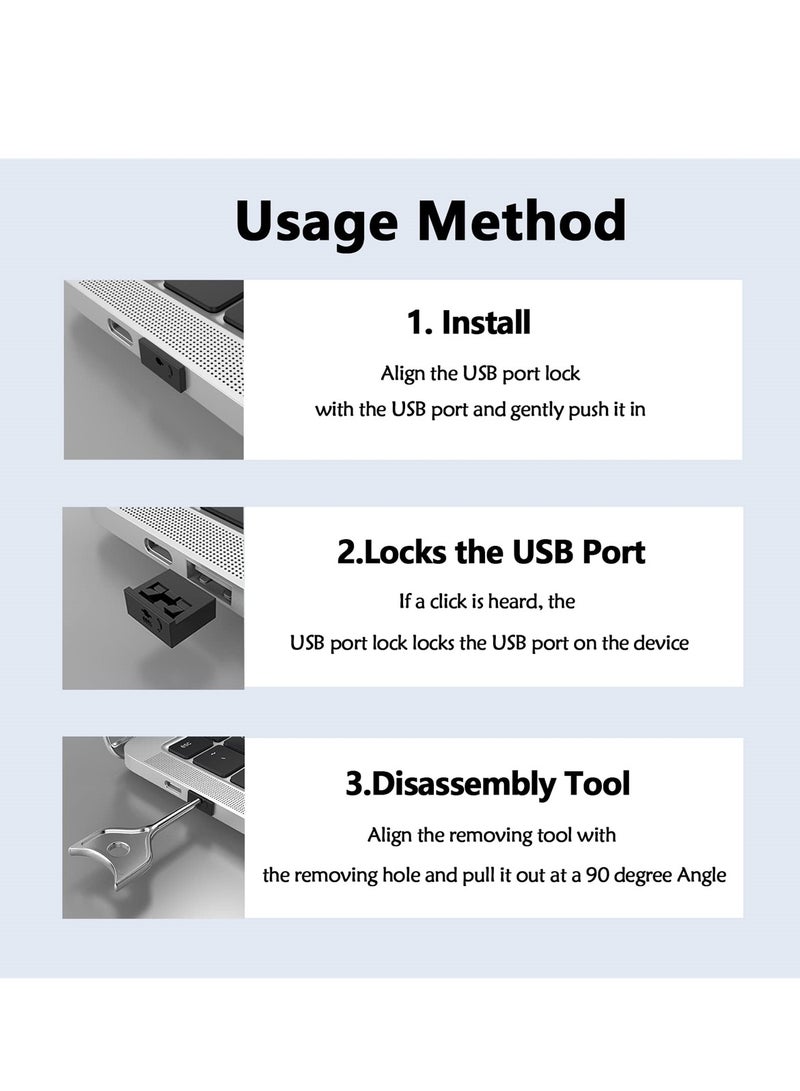 10-Pack USB Port Blocker Set with Key, Dust Cap Female Port Protectors for Computers, TVs and Routers, Locking Black Design