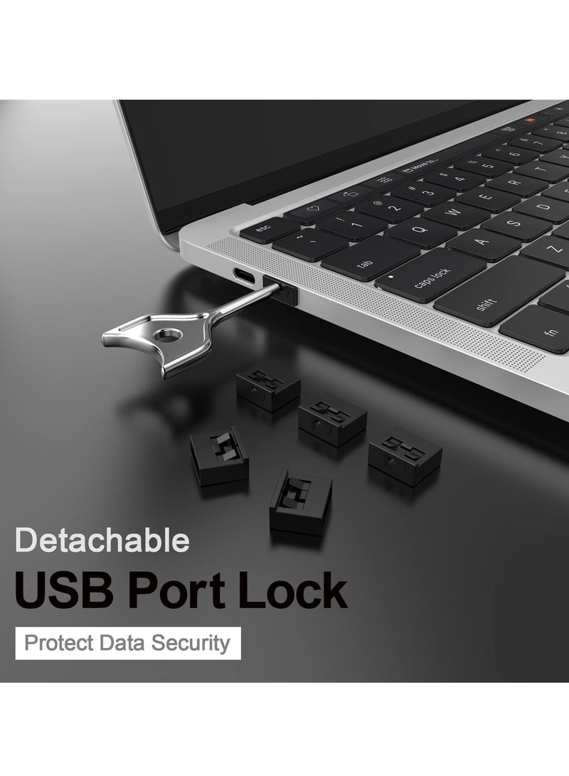 10-Pack USB Port Blocker Set with Key, Dust Cap Female Port Protectors for Computers, TVs and Routers, Locking Black Design