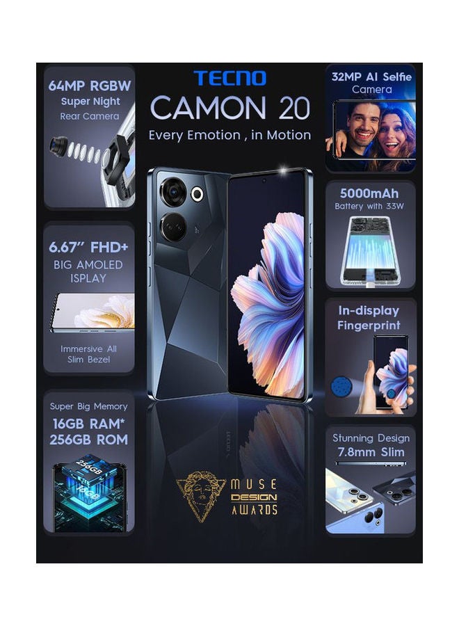 Camon 20 Dual SIM Predawn Black 8GB RAM 256GB 4G - International Version