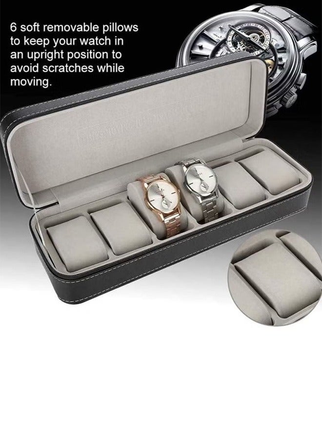 6 slot Portable Zipper Watch Box PU Leather Watch Box