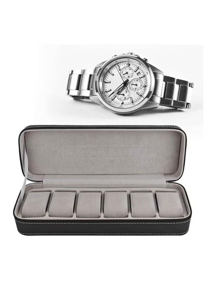 6 slot Portable Zipper Watch Box PU Leather Watch Box