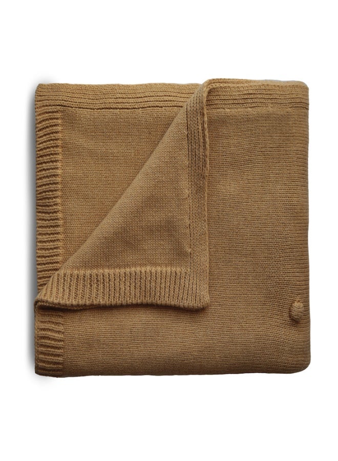 Knitted Baby Blanket Textured Dots Mustard Melange