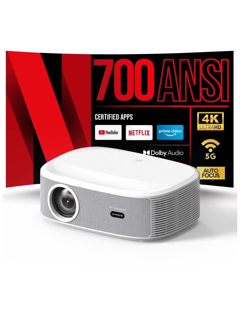 4K Smart Projector with WiFi &Bluetooth Native 1080P 700 ANSI 4K Supported Auto Focus/Keystone Linux Web OS System Home theater Video Projector YG691 linux White