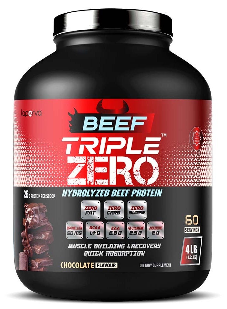 Laperva - Beef Triple Zero Hydrolyzed Protein Powder, 86% Protein, With BCAA & Glutamine, Muscle Growth & Digestive Support, 4 LB, Chocolate