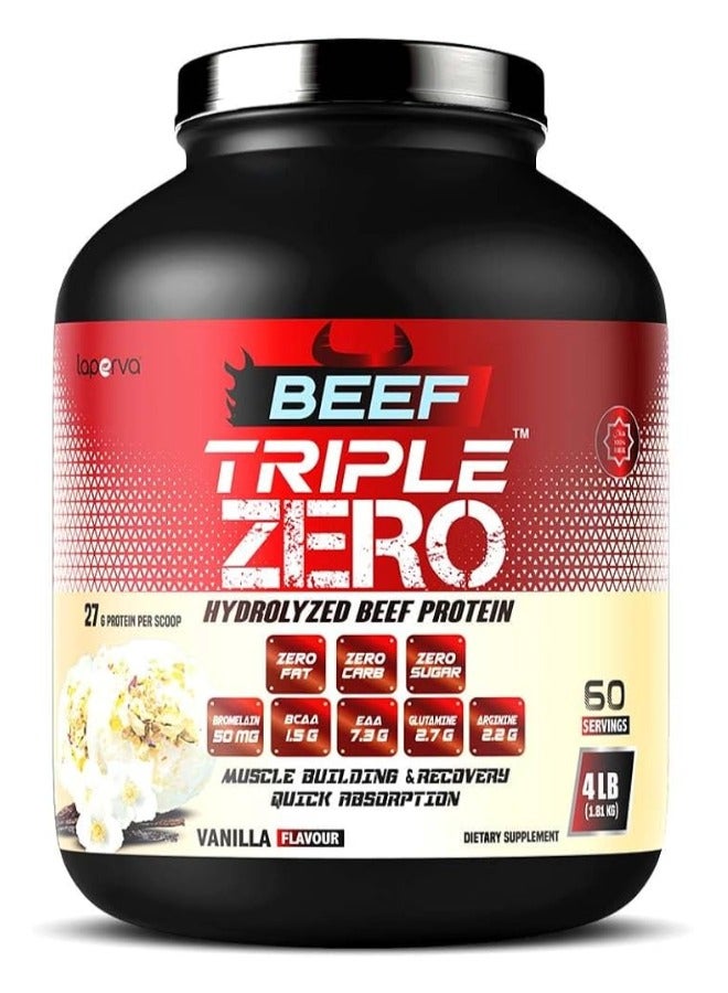 Laperva - Beef Triple Zero Hydrolyzed Protein Powder, 86% Protein, With BCAA & Glutamine, Muscle Growth & Digestive Support, 4 LB, Vanilla