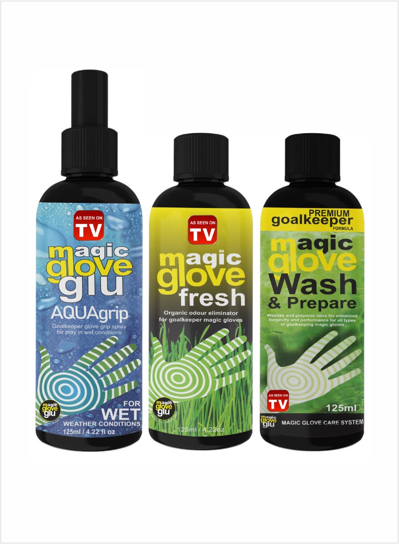 Magic gloveglu Ultimate Glove Care Kit, Glove Glue Grip Spray, Freshner And Wash Combo 3x125ml