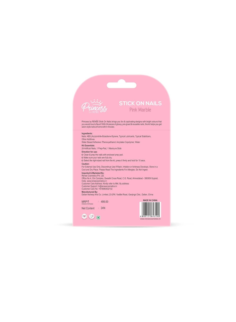 Princess by RENEE Stick on Nails Pink Marble  24 Reusable Artificial Nail Set   Lightweight  Long Lasting  Easy to Use   Quick Fix for Special Occasions
