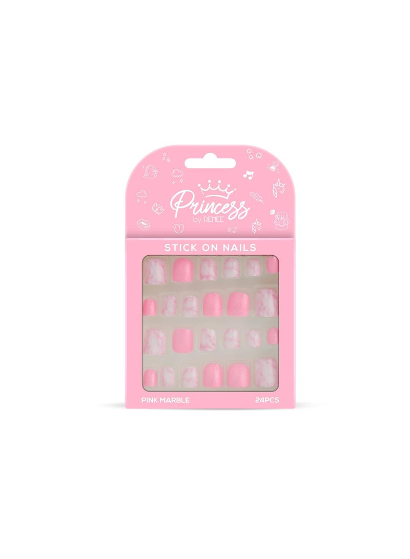 Princess by RENEE Stick on Nails Pink Marble  24 Reusable Artificial Nail Set   Lightweight  Long Lasting  Easy to Use   Quick Fix for Special Occasions
