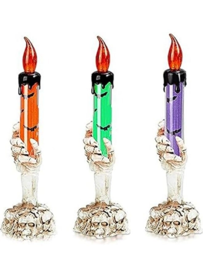 3-Piece Festival Skeleton Candle Candlestick Light with LED Flameless Battery Operated