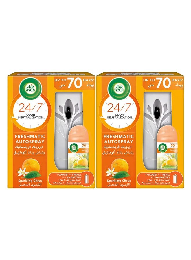 Air Freshener Freshmatic Auto Spray Gadget with Refill - Sparkling Citrus Fragrance 250ml Pack of 2