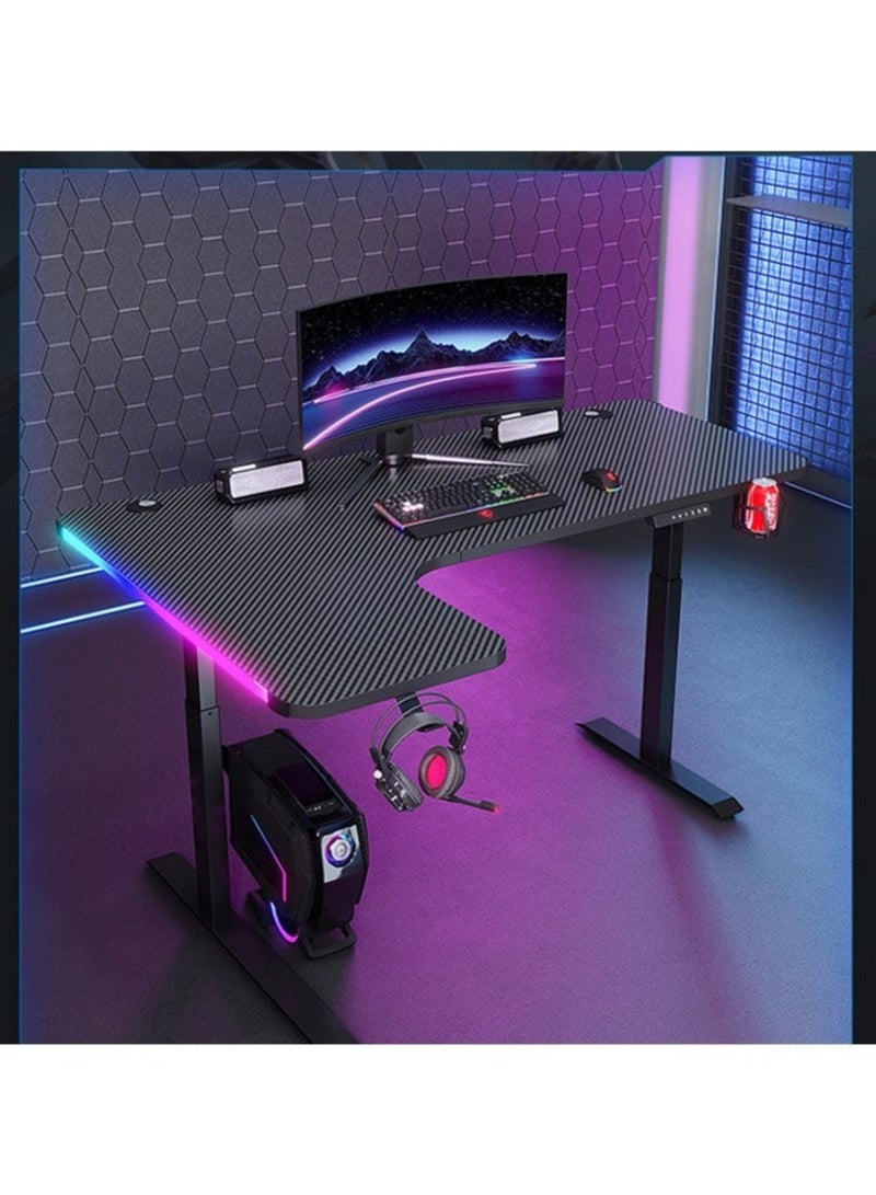 Multifunctional Adjustable Height Gaming Desk with RGB LED Lights, Wireless Remote, Handle Rack, Cup Holder and Headphone Hook 160 CM