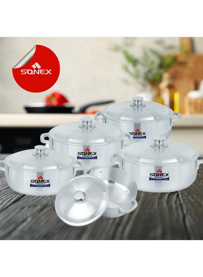 Sonex Imperial Cooking Pot Set 1/5 – Set of 5 Shallow Aluminum Pots, Caldero-Inspired Design, Sizes 2.5L to 9L, Dishwasher Safe, Multi-Purpose Wok and Cooking Pot