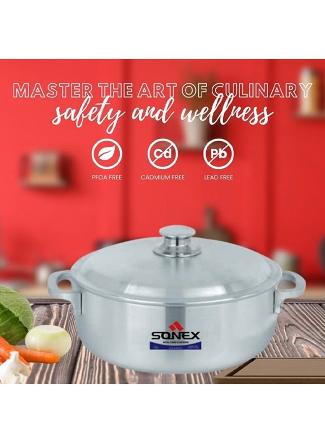 Sonex Imperial Cooking Pot Set 1/5 – Set of 5 Shallow Aluminum Pots, Caldero-Inspired Design, Sizes 2.5L to 9L, Dishwasher Safe, Multi-Purpose Wok and Cooking Pot