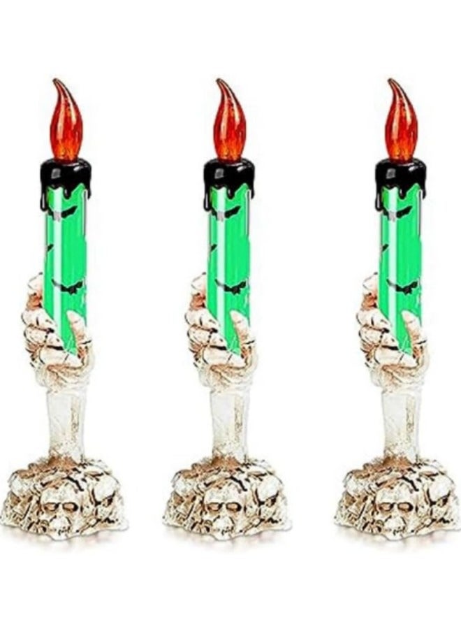 3-Piece Festival Skeleton Candle Candlestick Light with LED Flameless Battery Operated