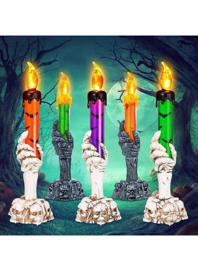 3-Piece Festival Skeleton Candle Candlestick Light with LED Flameless Battery Operated