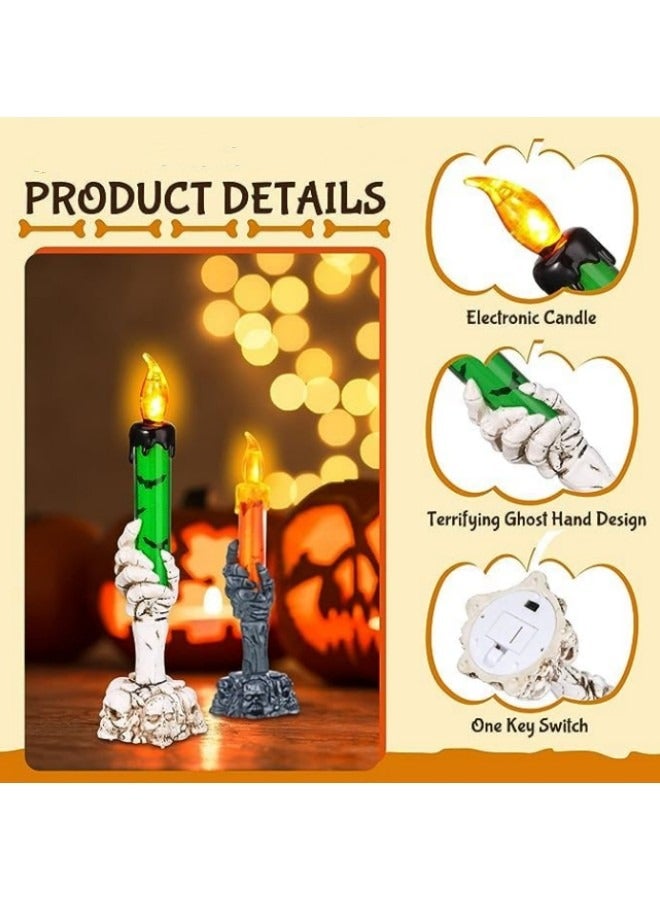 3-Piece Festival Skeleton Candle Candlestick Light with LED Flameless Battery Operated