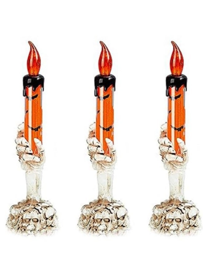 3-Piece Festival Skeleton Candle Candlestick Light with LED Flameless Battery Operated