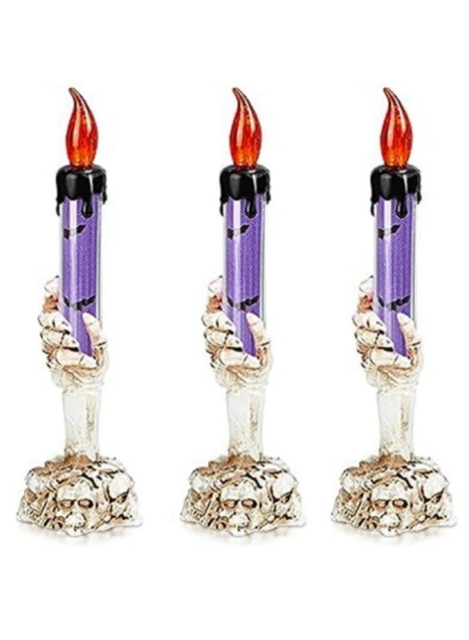 3-Piece Festival Skeleton Candle Candlestick Light with LED Flameless Battery Operated