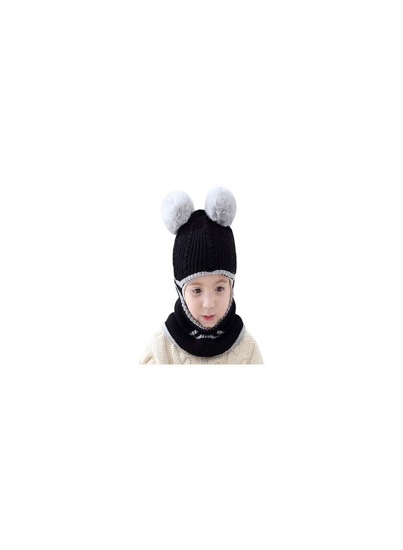 Kids Winter Hat Set, 2-Piece Fleece Lined Beanie with Double Pom Pom Ears, Cozy Cable Knit Cap for Toddlers, Perfect for Cold Weather, Ideal for Ages 1-6, Boys and Girls Winter Accessories