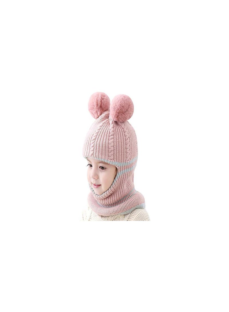 Kids Winter Hat Set, 2-Piece Fleece Lined Beanie with Double Pom Pom Ears, Cozy Cable Knit Cap for Toddlers, Perfect for Cold Weather, Ideal for Ages 1-6, Boys and Girls Winter Accessories