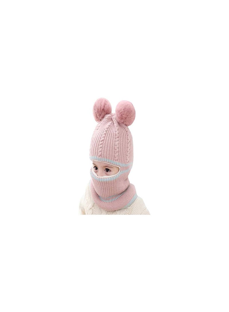 Kids Winter Hat Set, 2-Piece Fleece Lined Beanie with Double Pom Pom Ears, Cozy Cable Knit Cap for Toddlers, Perfect for Cold Weather, Ideal for Ages 1-6, Boys and Girls Winter Accessories