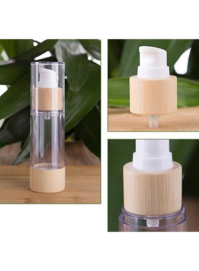 2Pcs 100ml 3.4oz Empty Plastic Airless Vacuum Pump Press Bottles Lotion Dispenser with Eco Bamboo Lid and Bottom Travel Makeup Cosmetic Containers Jar Vials For Emulsion Essence Serum