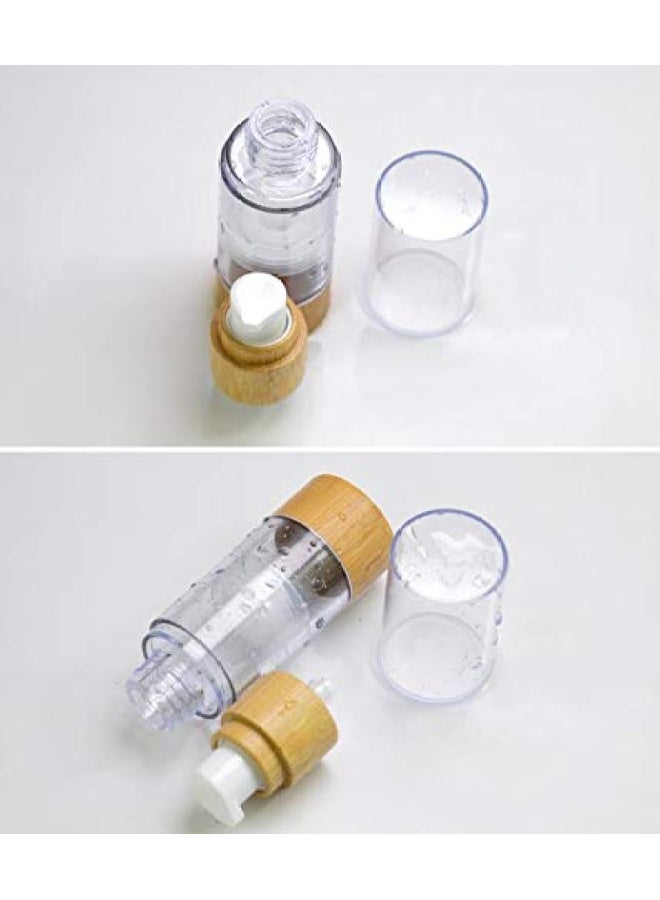 2Pcs 100ml 3.4oz Empty Plastic Airless Vacuum Pump Press Bottles Lotion Dispenser with Eco Bamboo Lid and Bottom Travel Makeup Cosmetic Containers Jar Vials For Emulsion Essence Serum