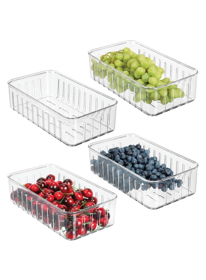 Mdesign  Set Of 4 Plastic Storage Tray For Food Small Fridge Storage Tray With Air Circulation Vents Plastic Food Storage Container Clear