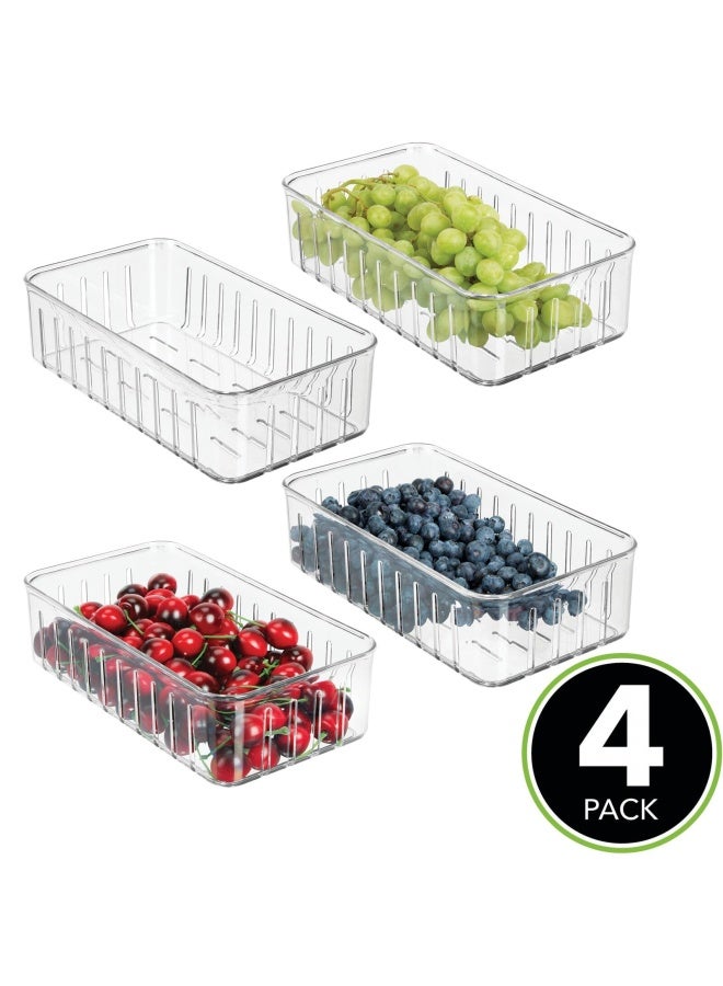 Mdesign  Set Of 4 Plastic Storage Tray For Food Small Fridge Storage Tray With Air Circulation Vents Plastic Food Storage Container Clear