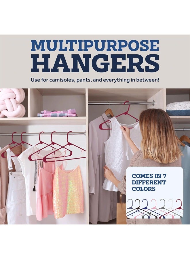 Zober Plastic Hangers 100 Pack - Burgundy Plastic Hangers - Space Saving Clothes Hangers for Shirts, Pants & for Everyday Use - Clothing Hangers with Hooks