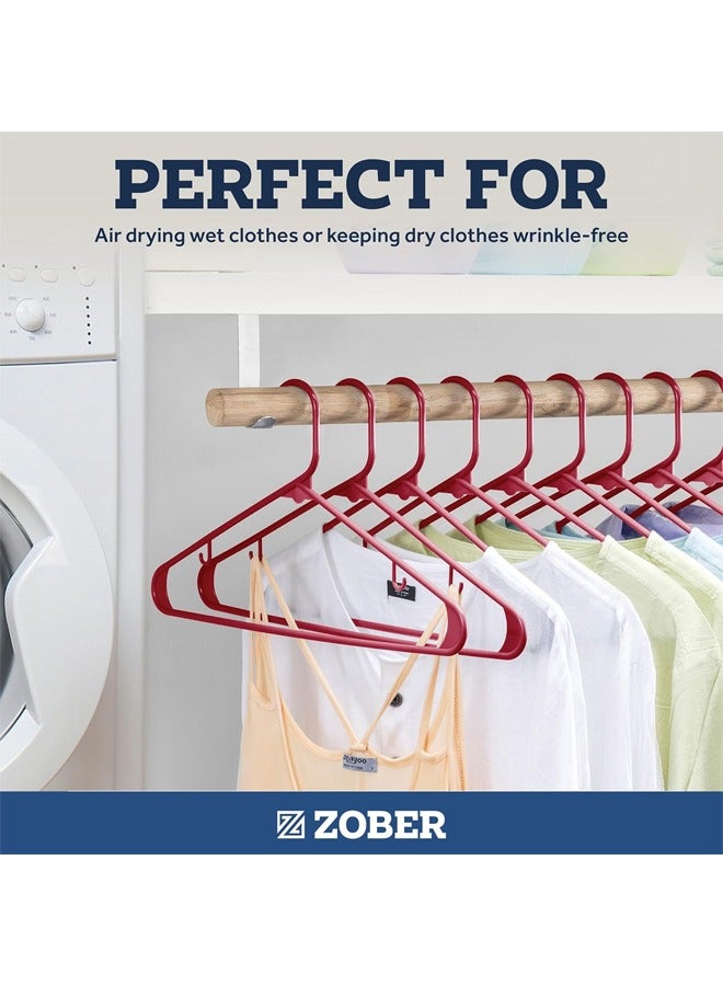 Zober Plastic Hangers 100 Pack - Burgundy Plastic Hangers - Space Saving Clothes Hangers for Shirts, Pants & for Everyday Use - Clothing Hangers with Hooks
