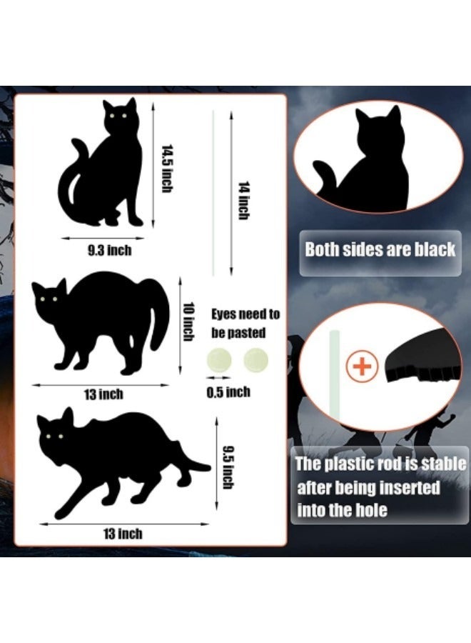 Festival Yard Signs Stakes Outdoor Decorations 3-Piece Black Cat Lawn Decorations Signs