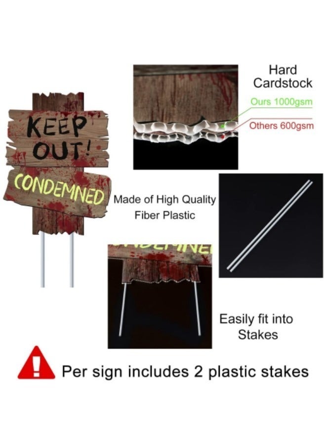 6 Pack Festival Decorations Beware Signs Yard Stakes Outdoor Creepy Assorted Warning Sign