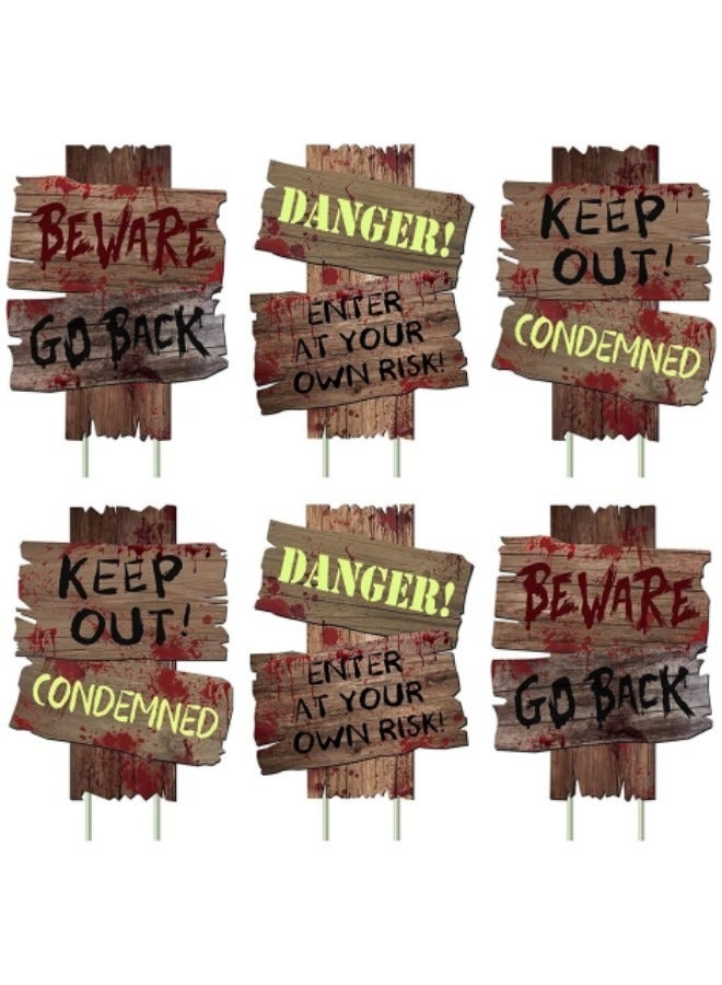 6 Pack Festival Decorations Beware Signs Yard Stakes Outdoor Creepy Assorted Warning Sign