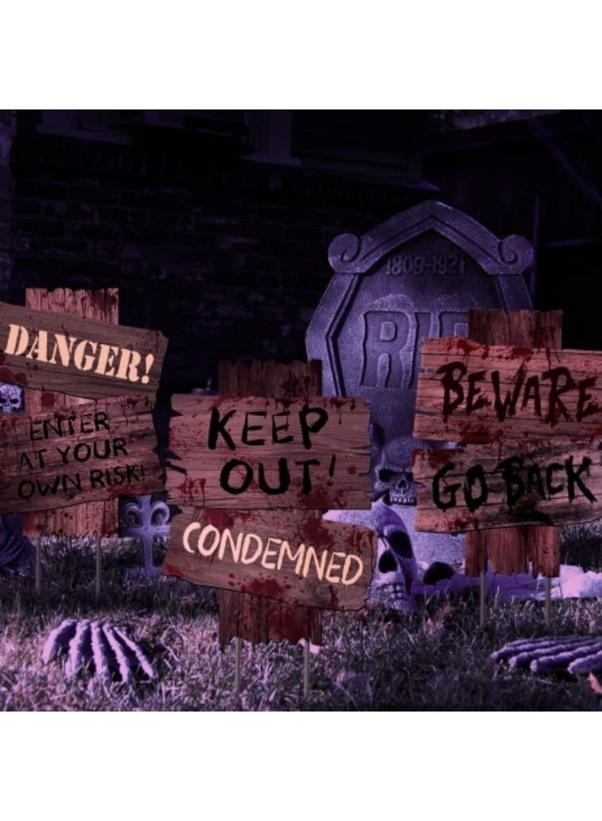 6 Pack Festival Decorations Beware Signs Yard Stakes Outdoor Creepy Assorted Warning Sign