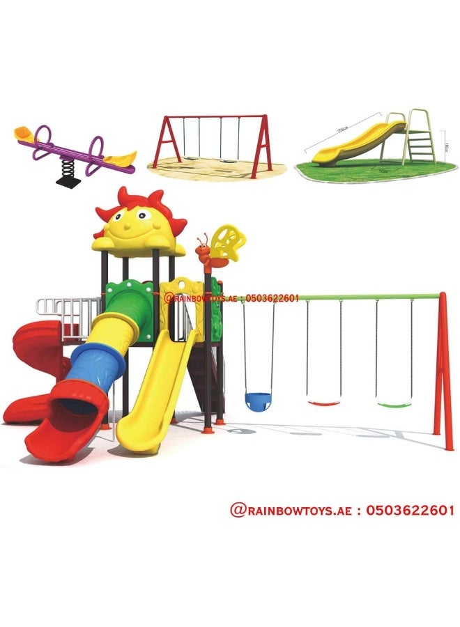 Rainbow Toys Backyard Play-Ground Equipments. All in One Outdoor Games. Play-Ground Toys Area Size 730x530x360cm