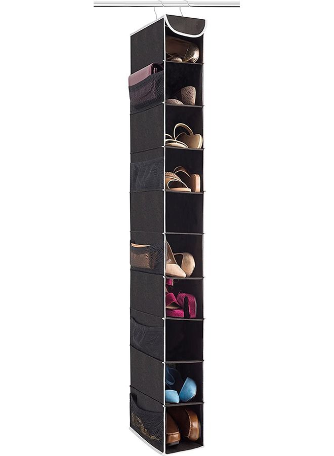 ZOBER 10-Shelf Hanging Shoe Organizer Hanging Closet Shoe Organizer with Side Mesh Pockets, Space Saving Shoe Holder & Storage, Closet Organizer Great for Shoes, Purses