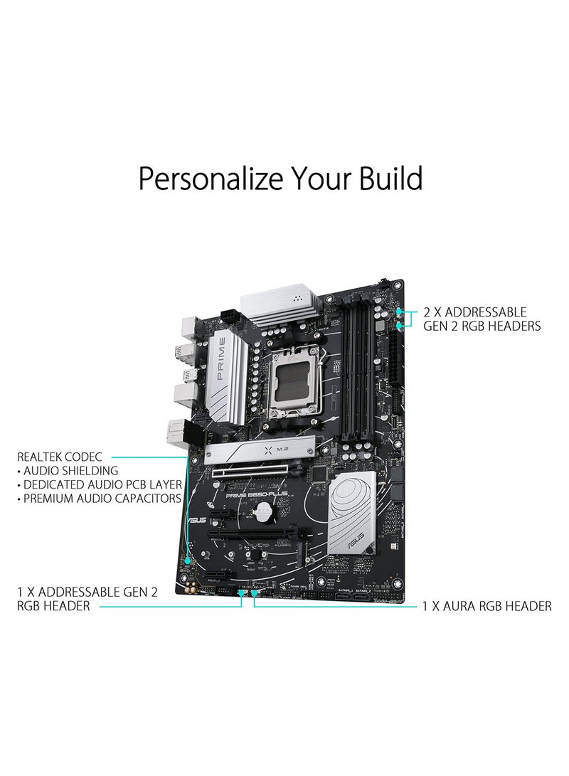 Prime B650-PLUS AMD B650 (Ryzen 7000) ATX Motherboard, DDR5, PCIe 5.0 M.2,2.5Gb Ethernet, DisplayPort, HDMI, USB 3.2 Gen 2 Type-C, Front USB 3.2 Gen 1 Type-C, BIOS Flashback, USB4 Support Black