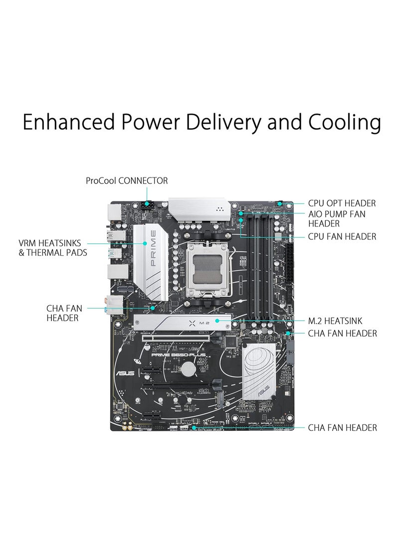 Prime B650-PLUS AMD B650 (Ryzen 7000) ATX Motherboard, DDR5, PCIe 5.0 M.2,2.5Gb Ethernet, DisplayPort, HDMI, USB 3.2 Gen 2 Type-C, Front USB 3.2 Gen 1 Type-C, BIOS Flashback, USB4 Support Black