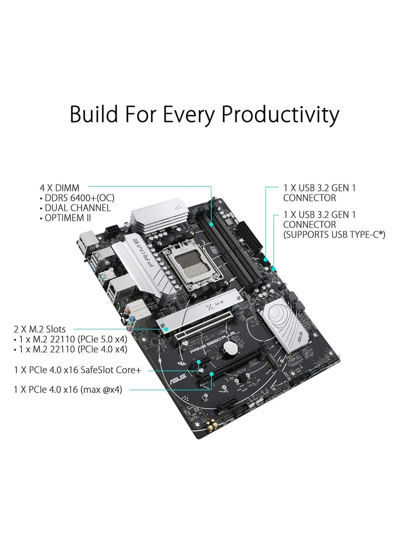 Prime B650-PLUS AMD B650 (Ryzen 7000) ATX Motherboard, DDR5, PCIe 5.0 M.2,2.5Gb Ethernet, DisplayPort, HDMI, USB 3.2 Gen 2 Type-C, Front USB 3.2 Gen 1 Type-C, BIOS Flashback, USB4 Support Black