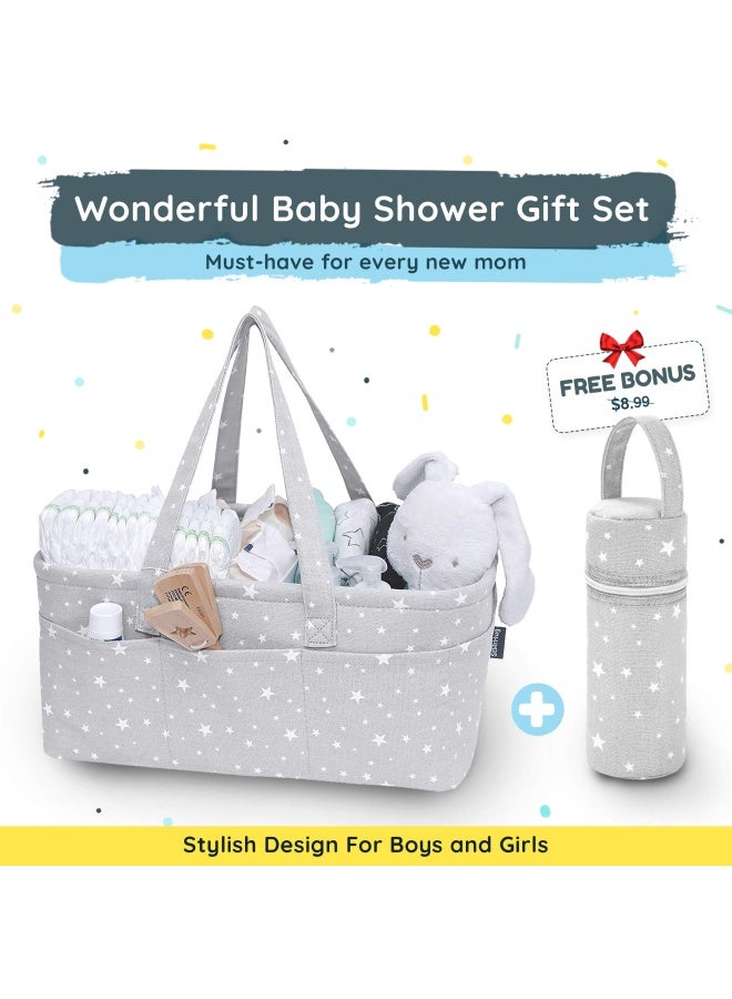 Starhug Stylish Baby Diaper Caddy Organizer - Large Nursery Storage Bin For Changing Table Car Travel Tote Bag Boy Girl Shower Gift Basket Newborn Registry Must Haves Free Bonus Bottle Cooler