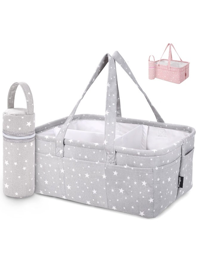 Starhug Stylish Baby Diaper Caddy Organizer - Large Nursery Storage Bin For Changing Table Car Travel Tote Bag Boy Girl Shower Gift Basket Newborn Registry Must Haves Free Bonus Bottle Cooler